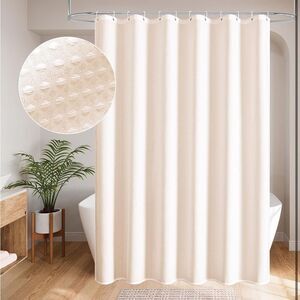 MitoVilla Pink Shower Curtain 72 X 78, Long Waffle Fabric Shower Curtain
